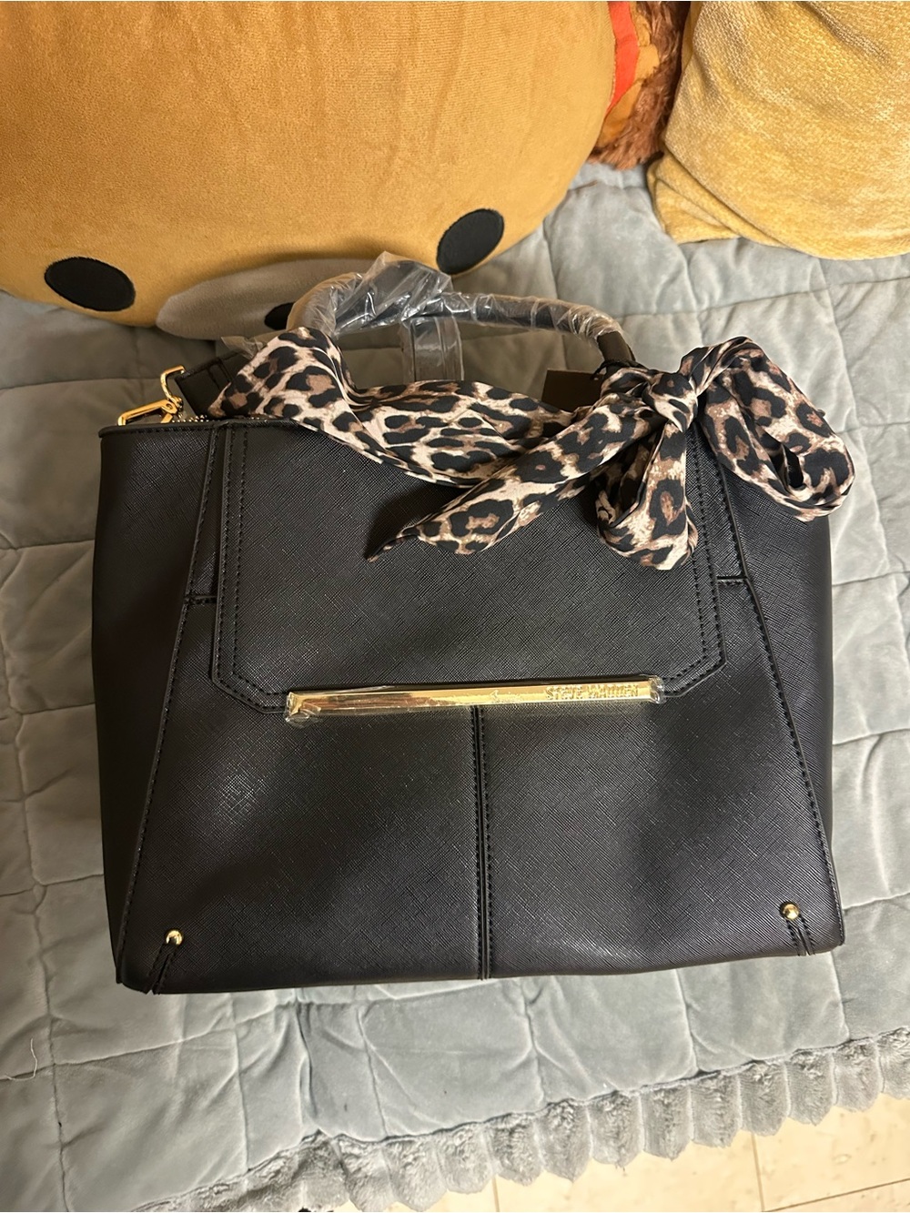 STEVE MADDEN NEW WITH TAGS Navy Saffiano Leather Satchel Handbag Leopard Scarf